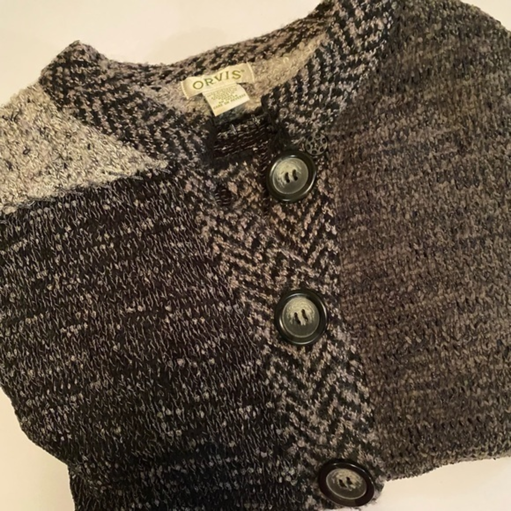Orvis Women’s Cardigan Black and Gray Sweater Size XL